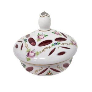 Vintage 19th Century Czech Bohemian Milk Cranberry Glass Candy Dish Bowl Lidded